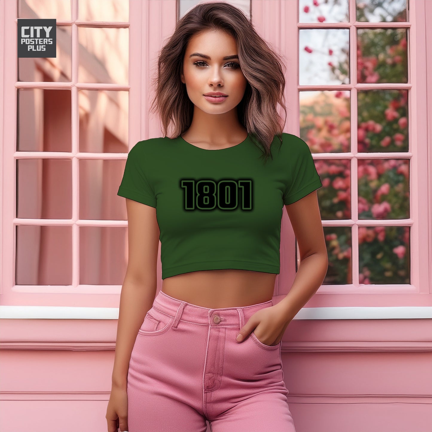 1801 Year Women Crop Top (Olive Green)