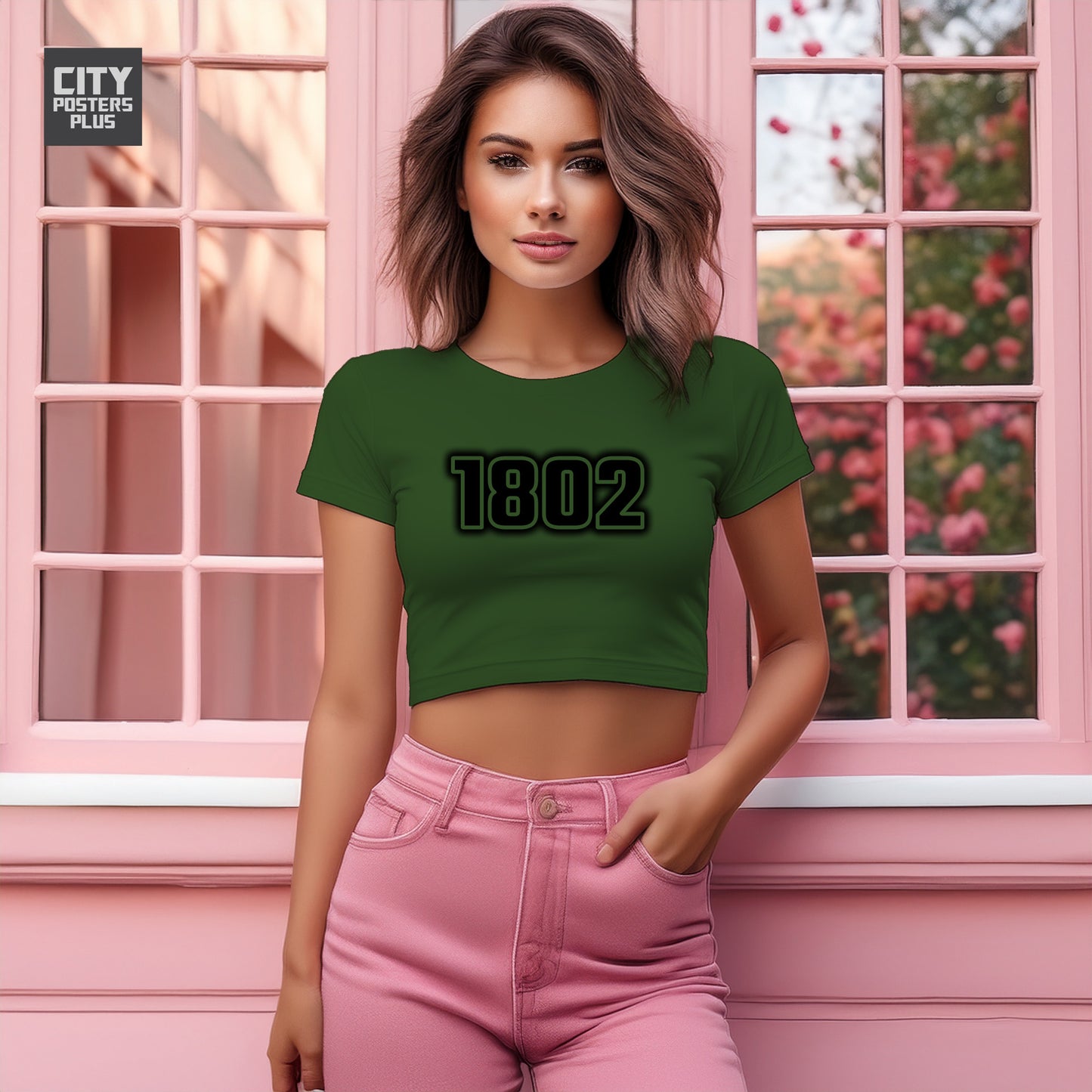 1802 Year Women Crop Top (Olive Green)