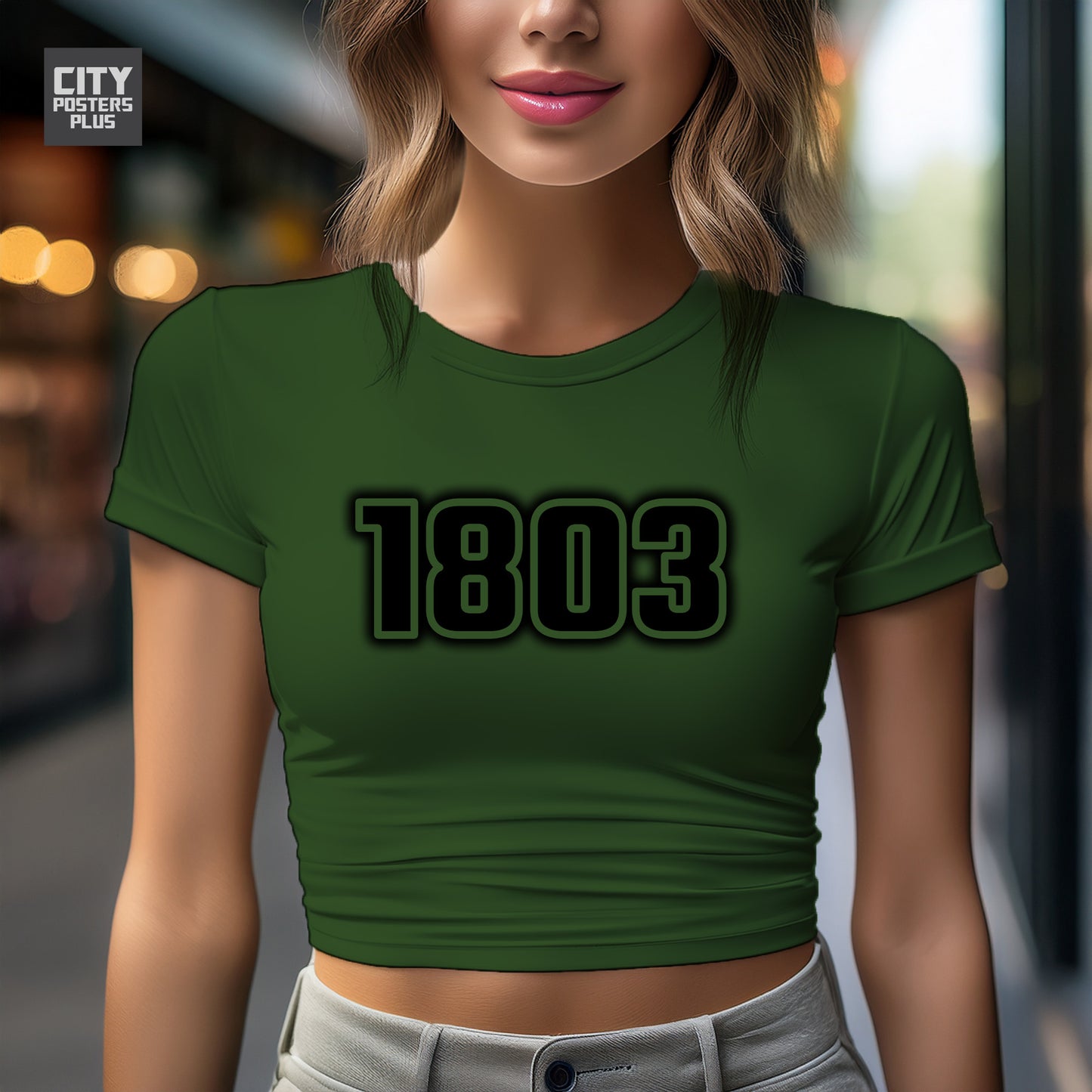1803 Year Women Crop Top (Olive Green)