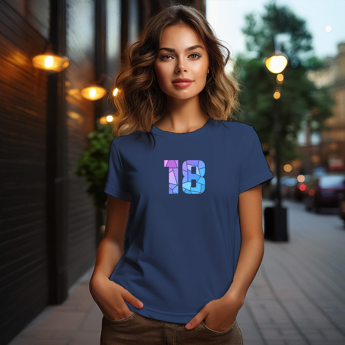 18 Number Women T-Shirt (Navy Blue)