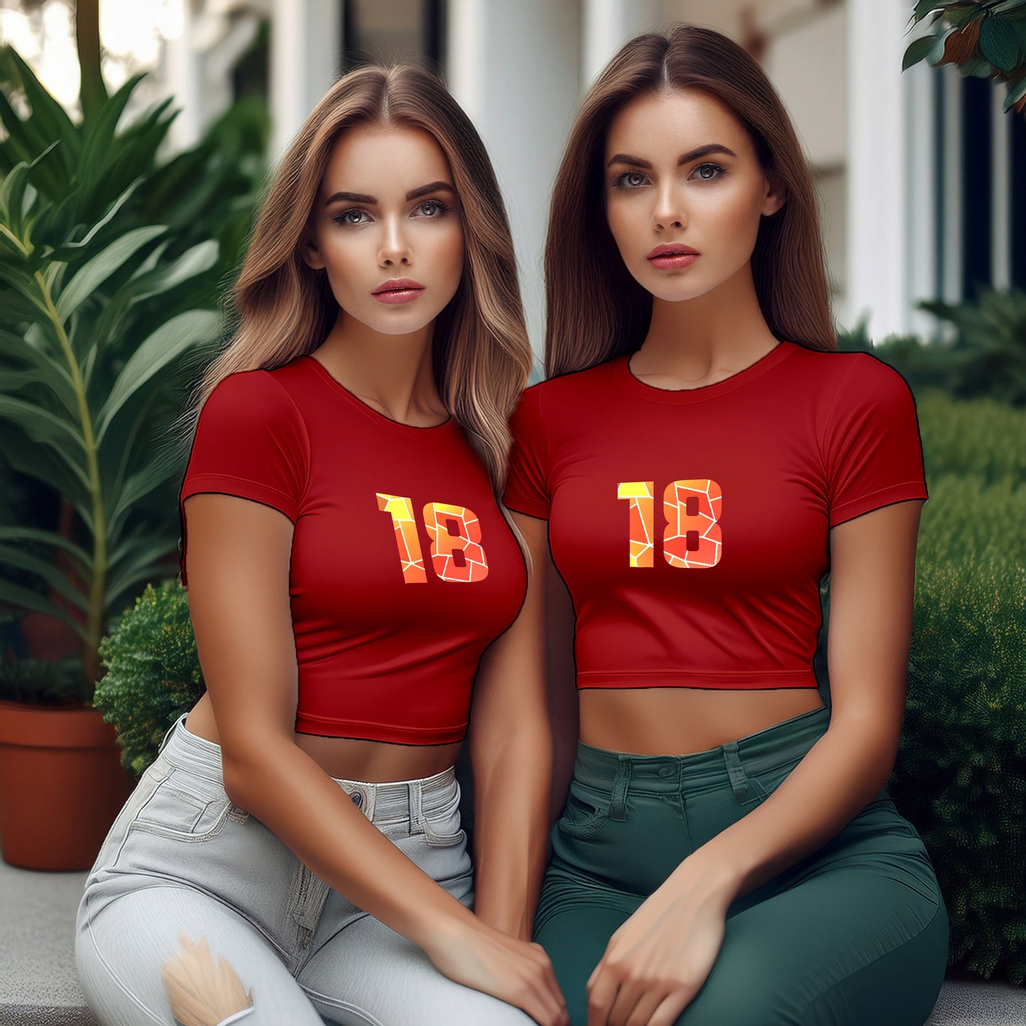 18 Number Women Crop Top (Red)
