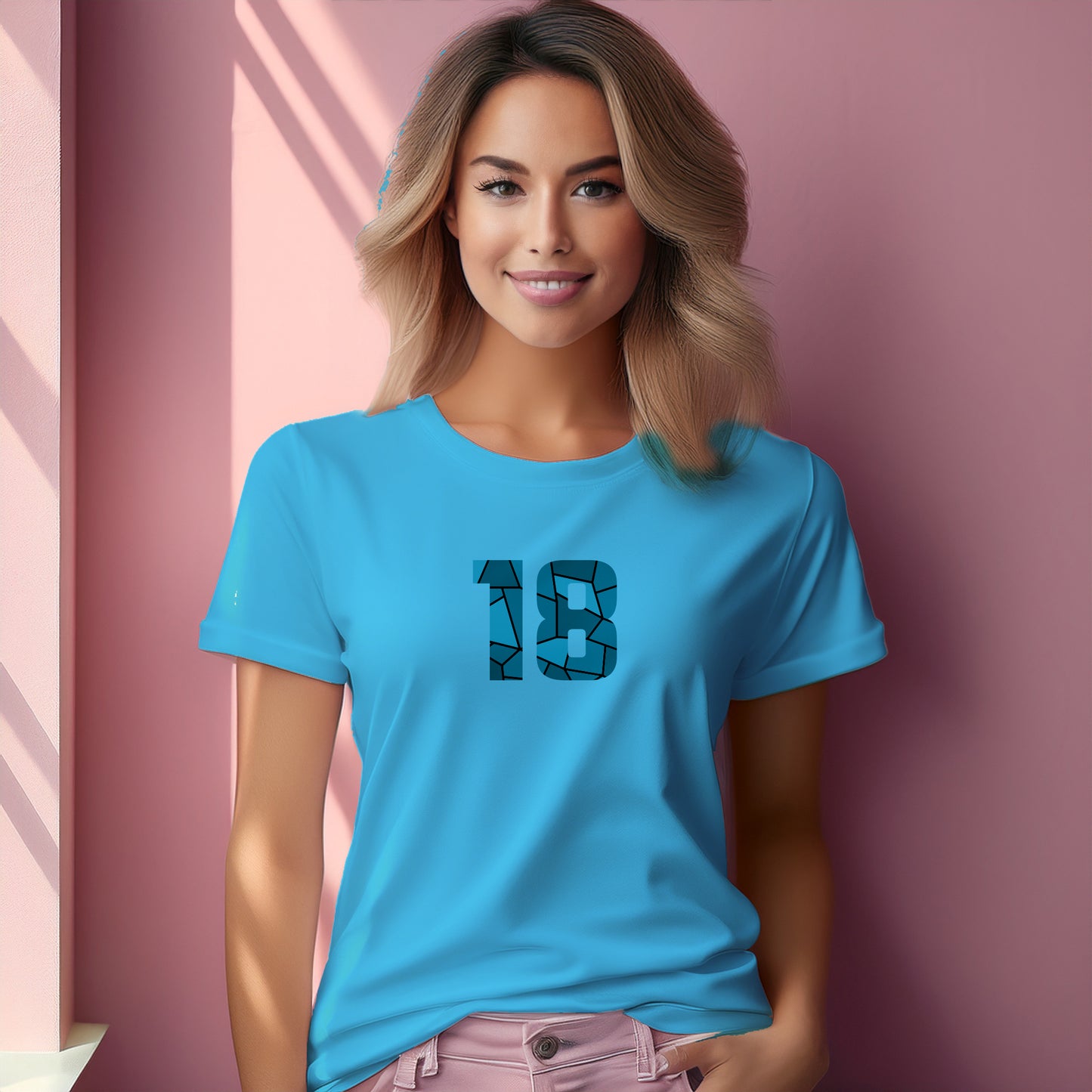 18 Number Women T-Shirt (Sky Blue)