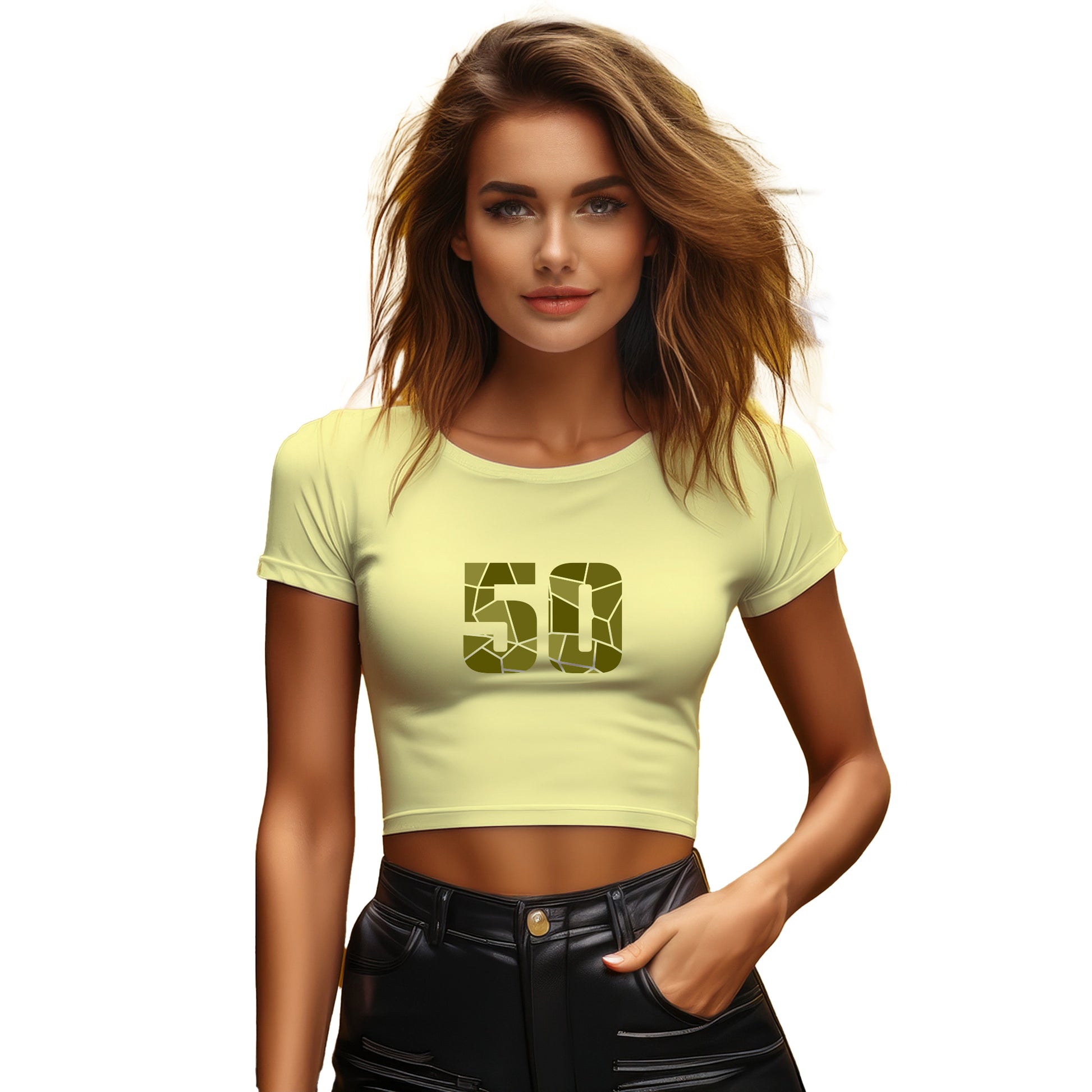 50 Number Women Crop Top (Butter Yellow)