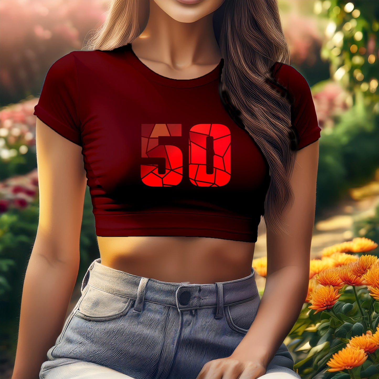 50 Number Women Crop Top (Maroon)
