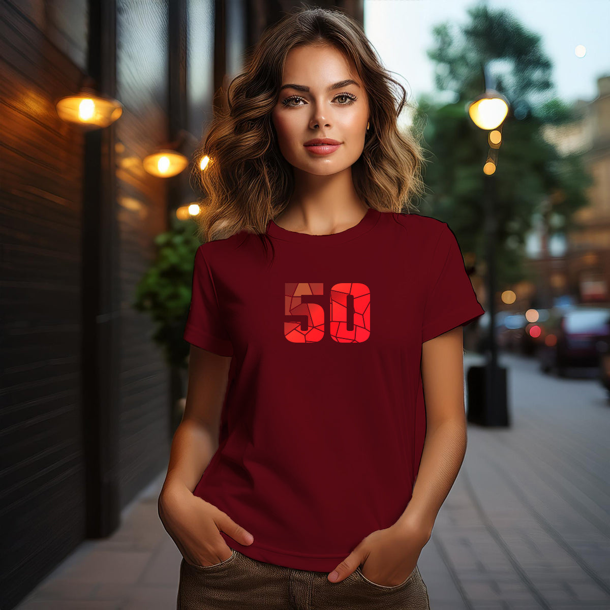 50 Number Women T-Shirt (Maroon)
