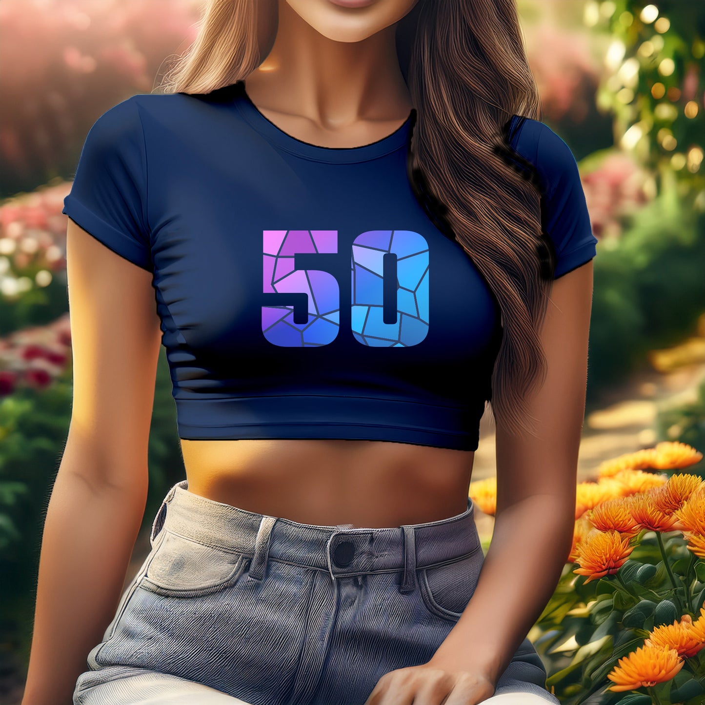 50 Number Women Crop Top (Navy Blue)