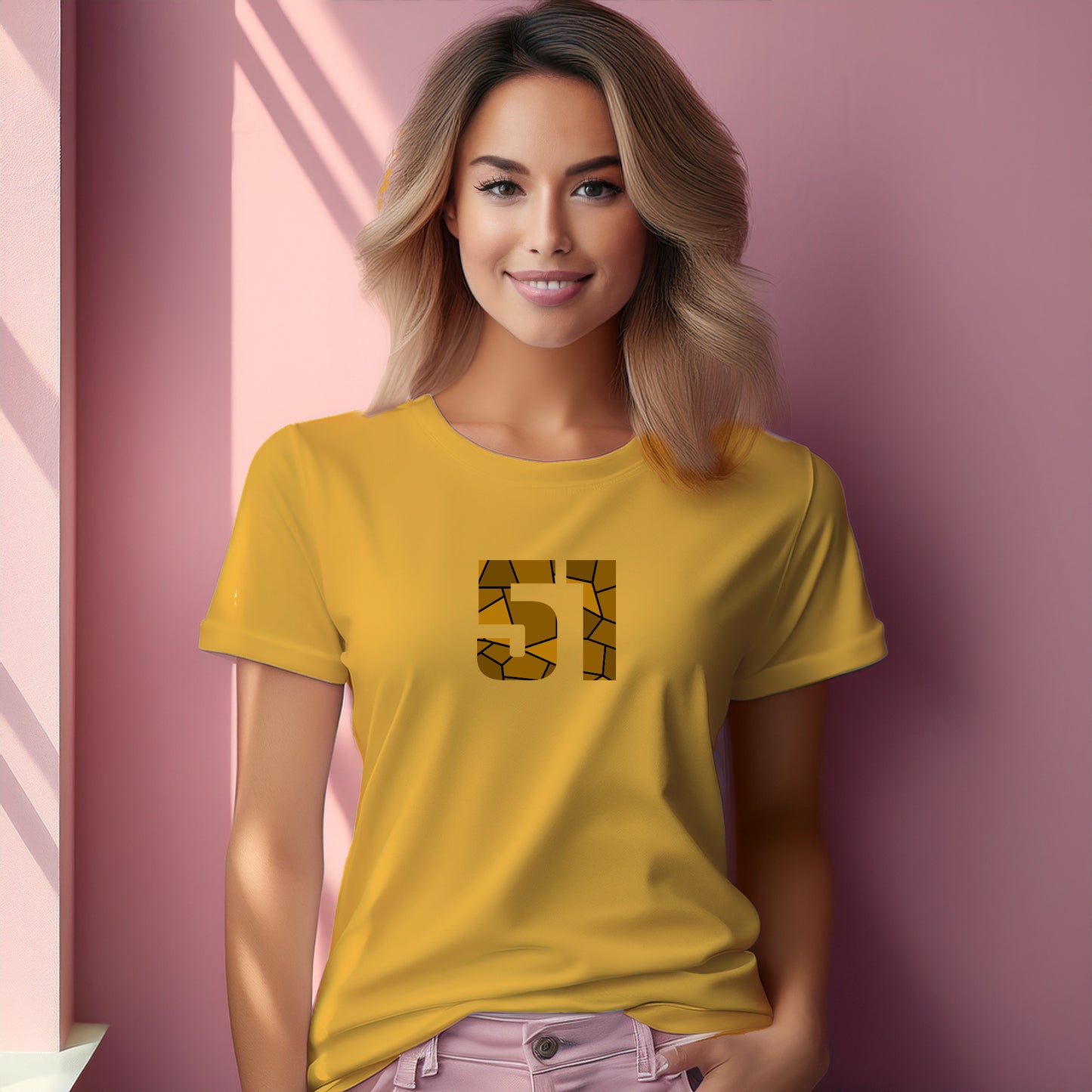 51 Number Women T-Shirt (Golden Yellow)