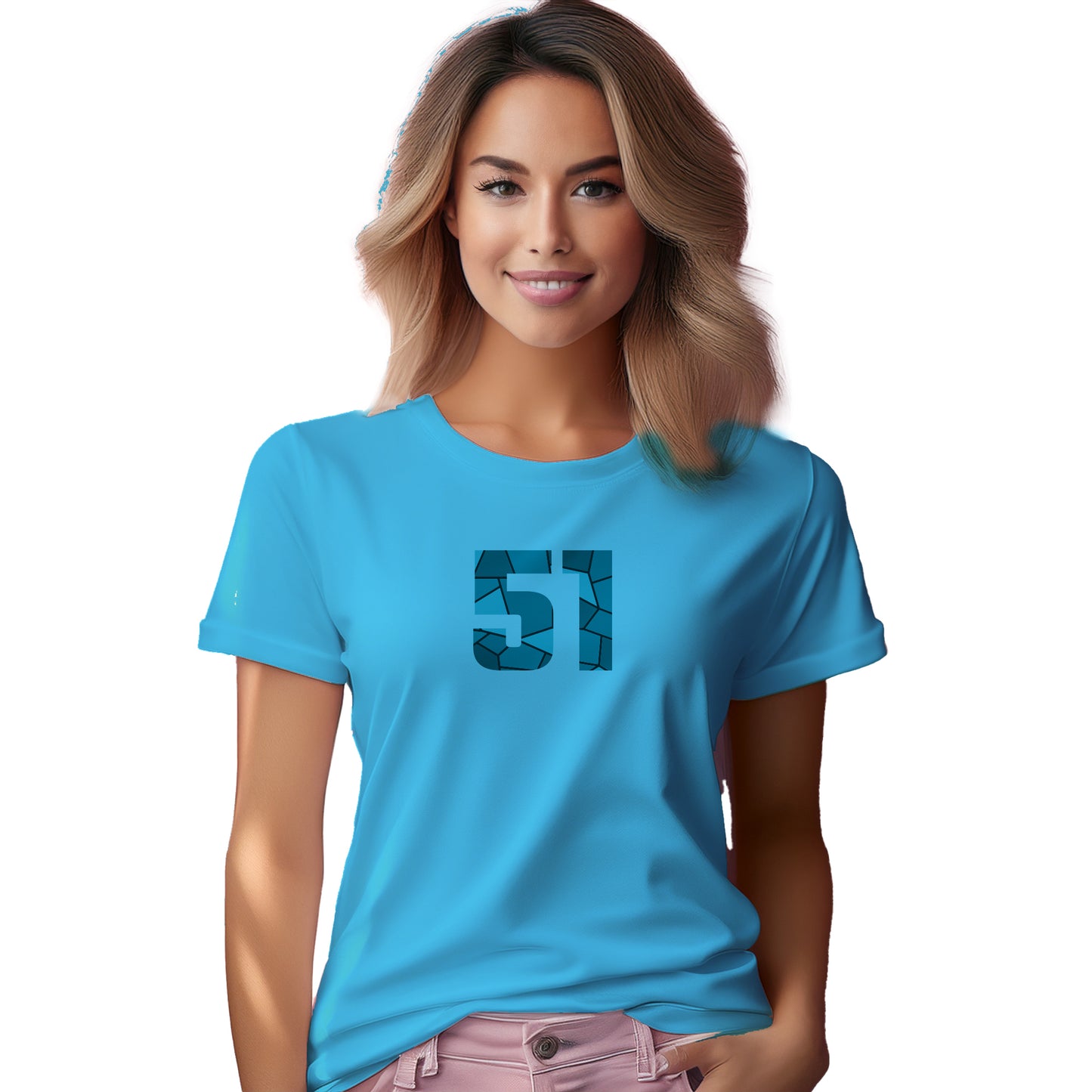 51 Number Women T-Shirt (Sky Blue)