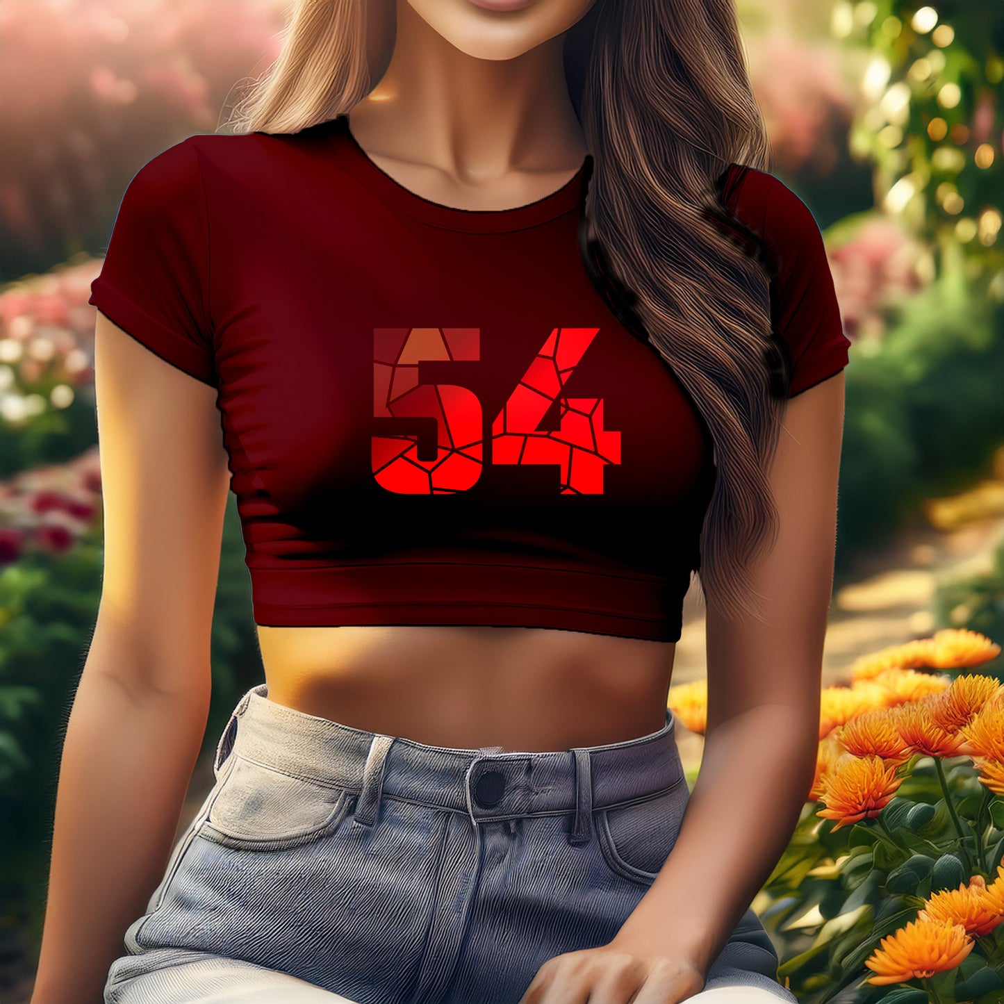 54 Number Women Crop Top (Maroon)