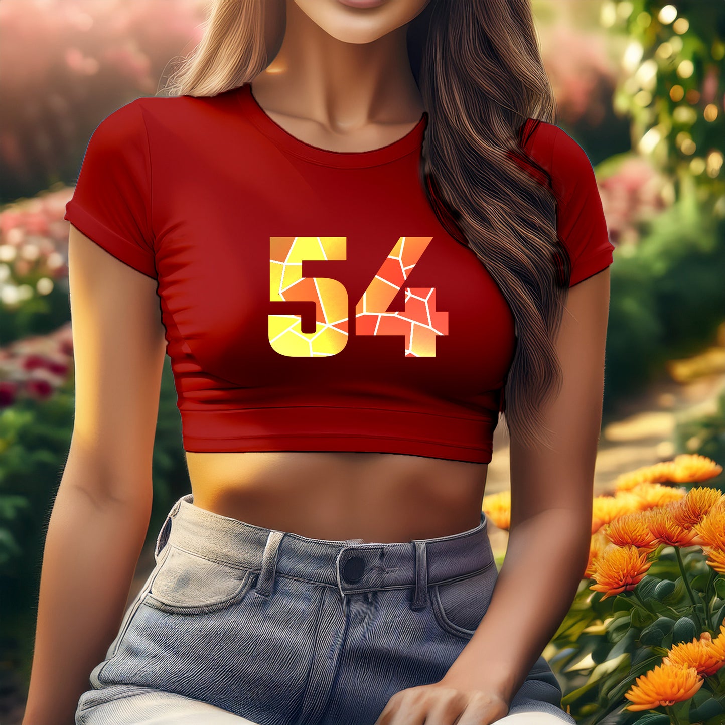 54 Number Women Crop Top (Red)