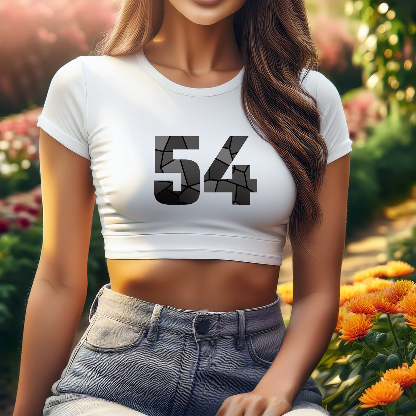 54 Number Women Crop Top (White)