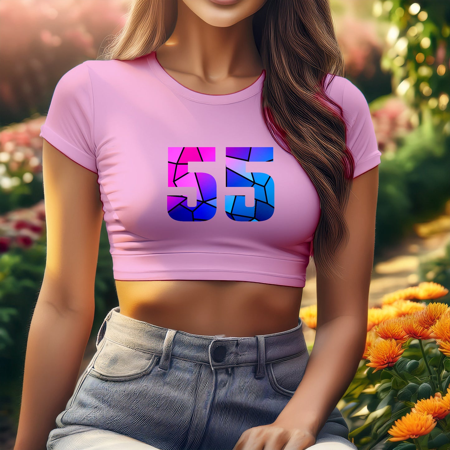 55 Number Women Crop Top (Light Pink)