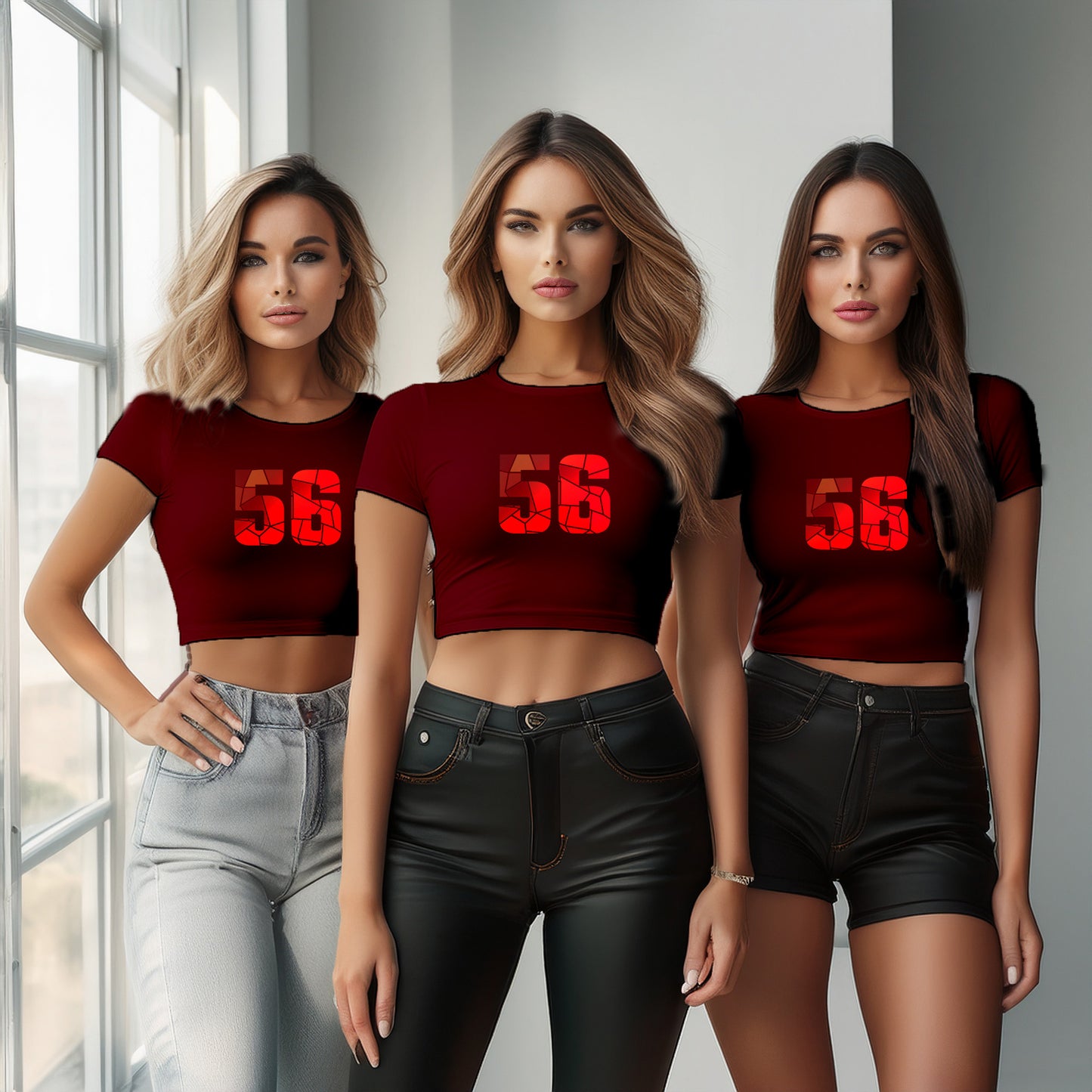 56 Number Women Crop Top (Maroon)