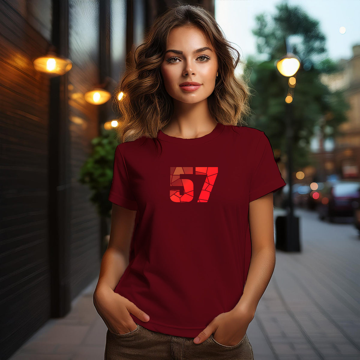 57 Number Women T-Shirt (Maroon)