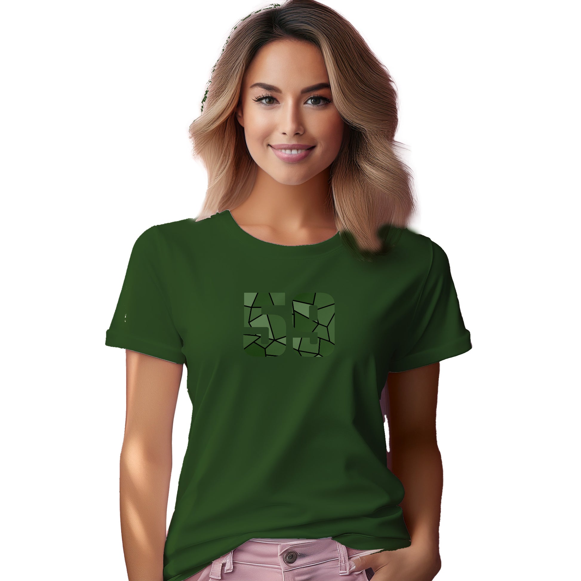 59 Number Women T-Shirt (Olive Green)