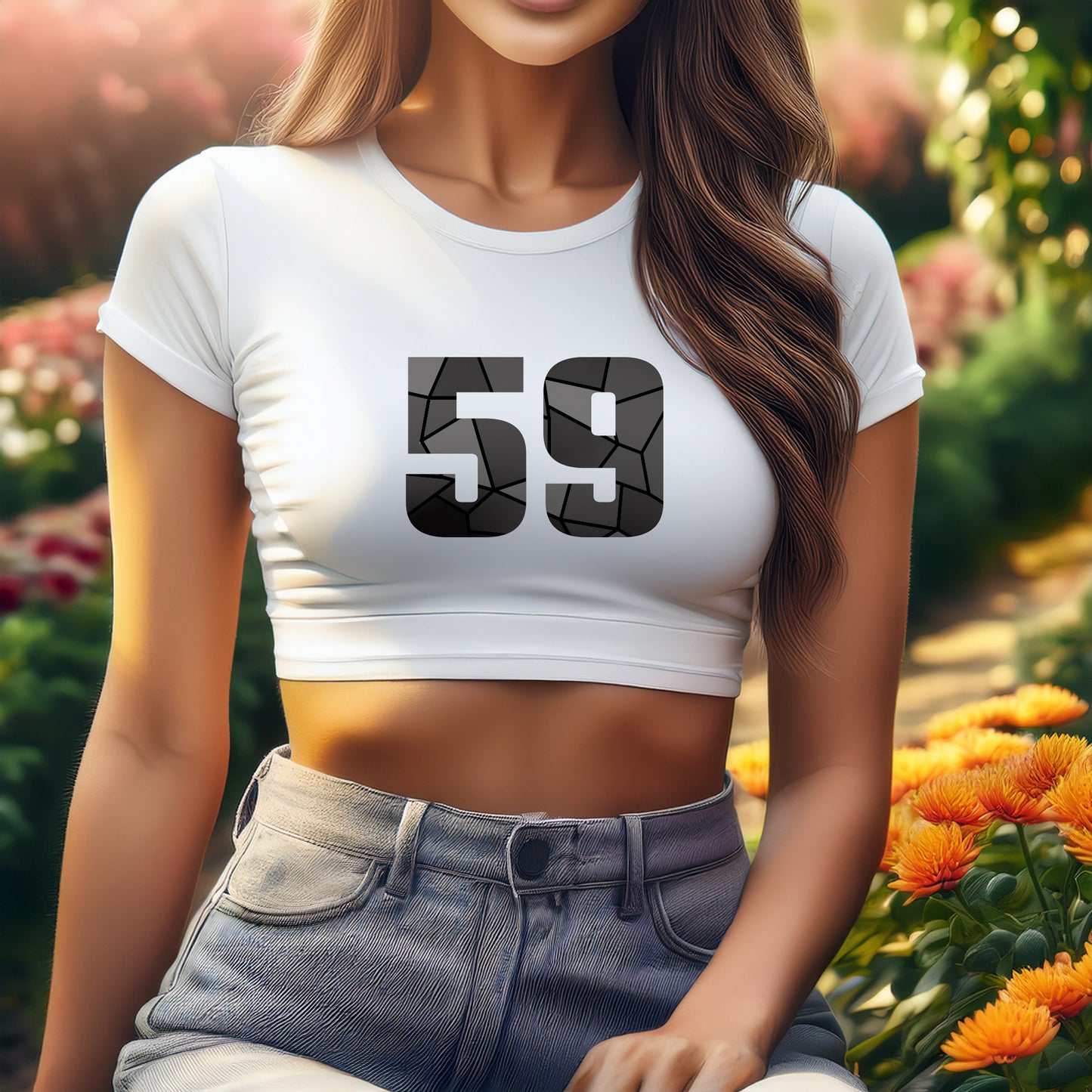 59 Number Women Crop Top (White)