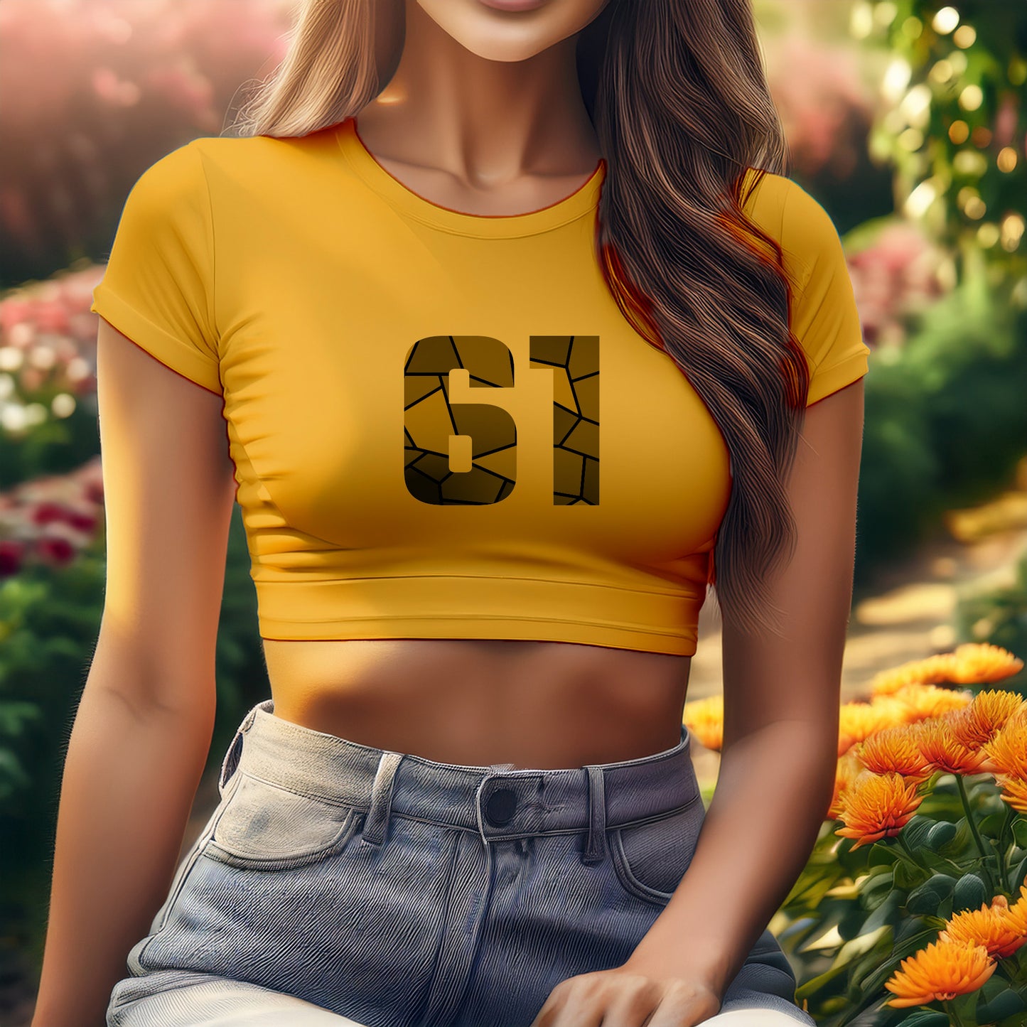 61 Number Women Crop Top (Golden Yellow)