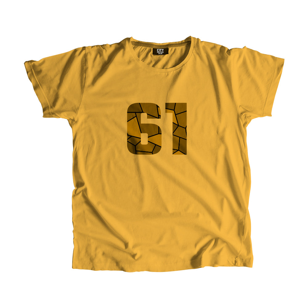 61 Number Men Unisex T-Shirt (Golden Yellow)