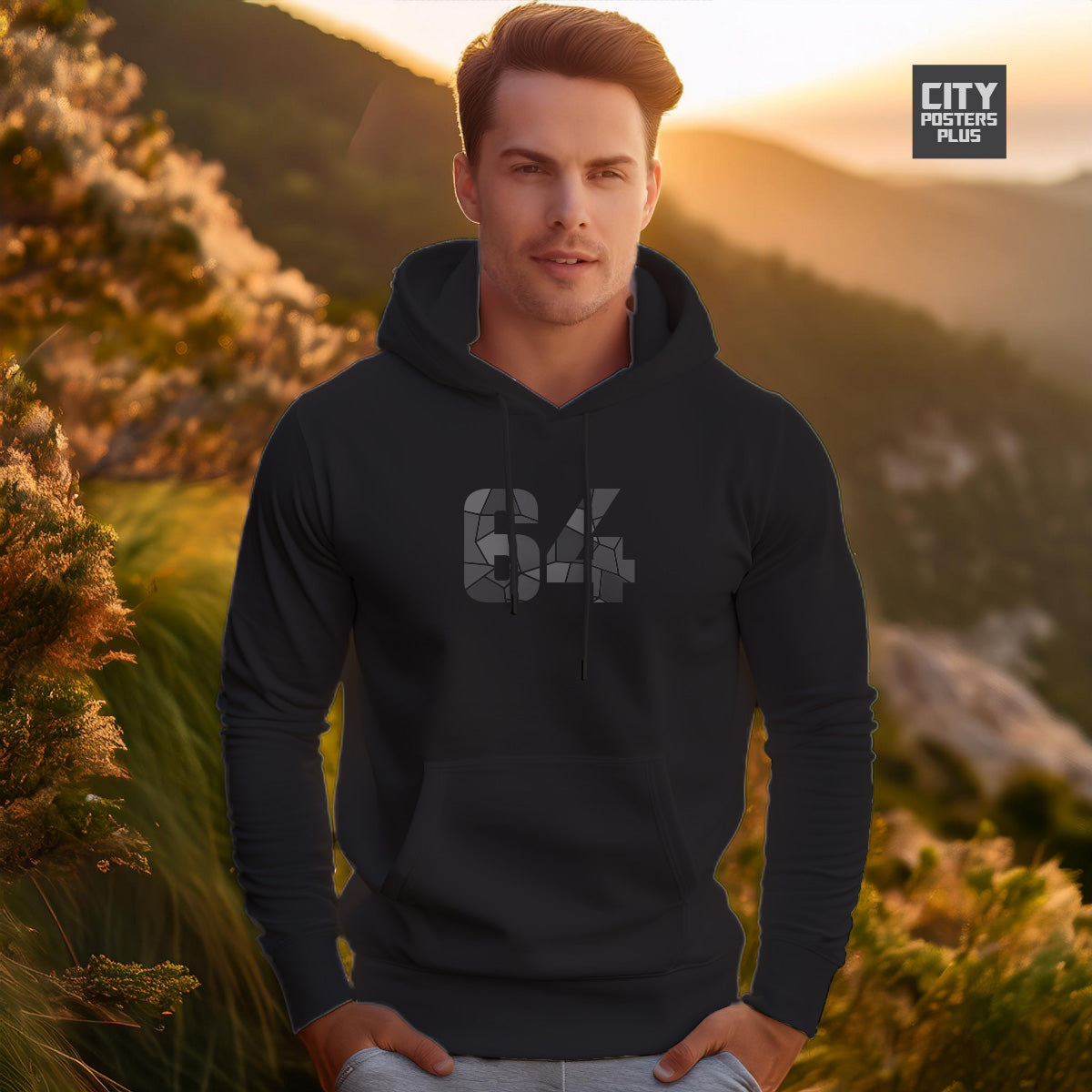 64 Number Unisex Hoodie (Black)