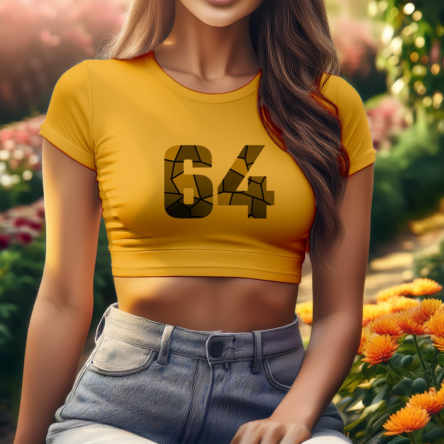 64 Number Women Crop Top (Golden Yellow)