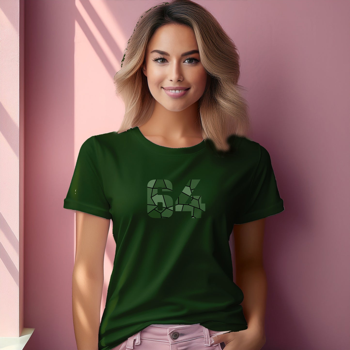 64 Number Women T-Shirt (Olive Green)