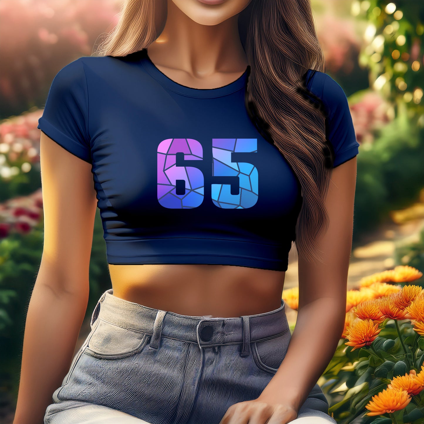 65 Number Women Crop Top (Navy Blue)