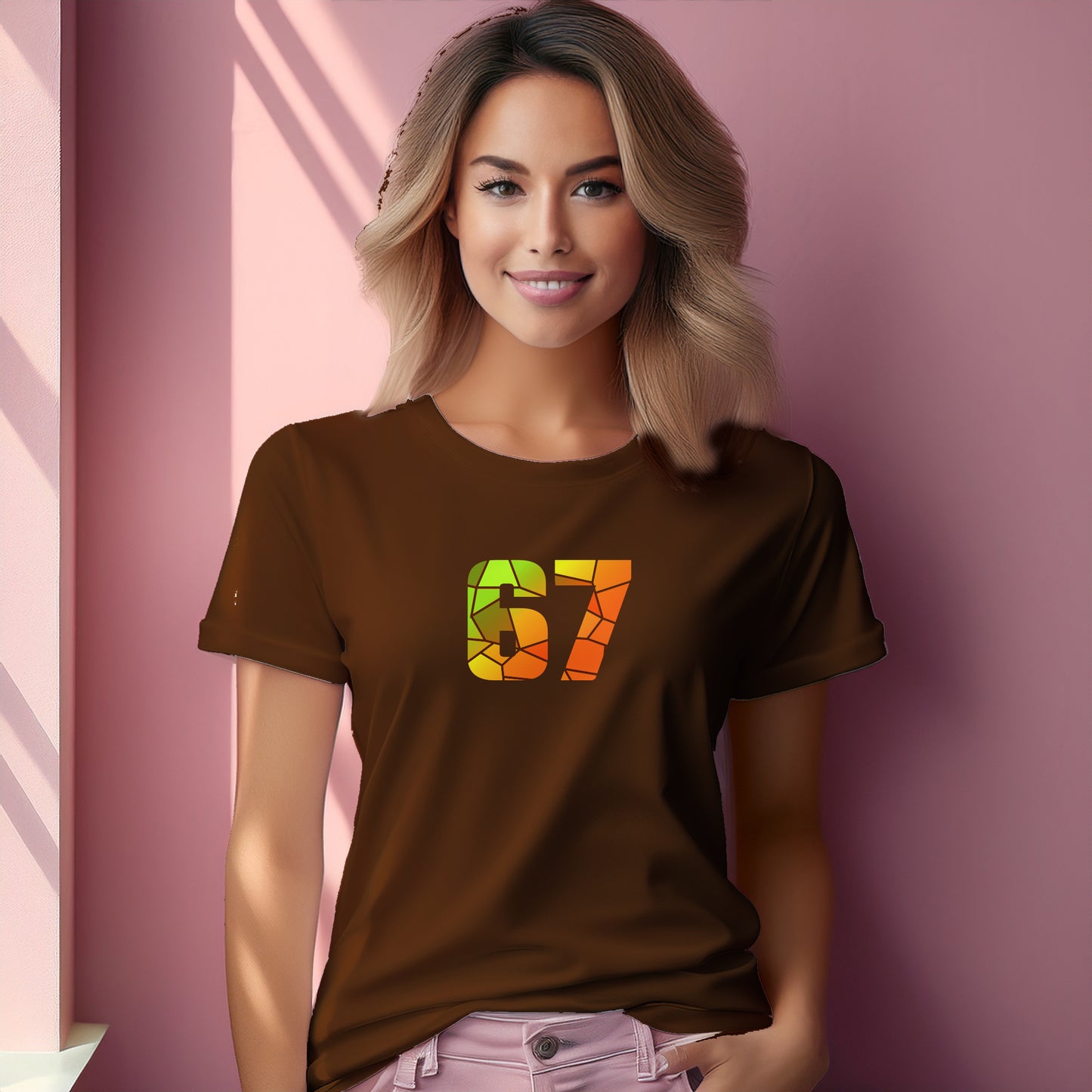 67 Number Women T-Shirt (Brown)
