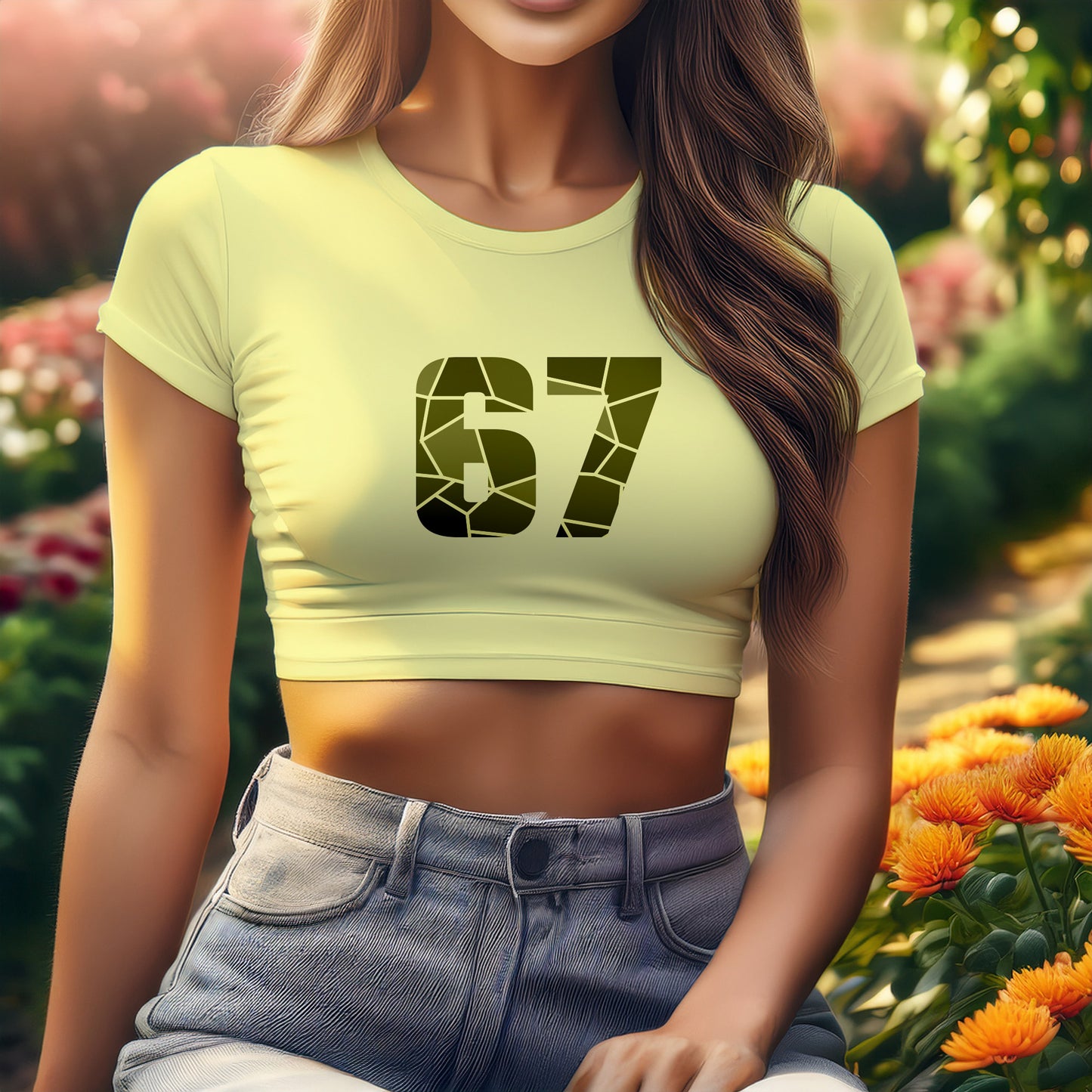 67 Number Women Crop Top (Butter Yellow)