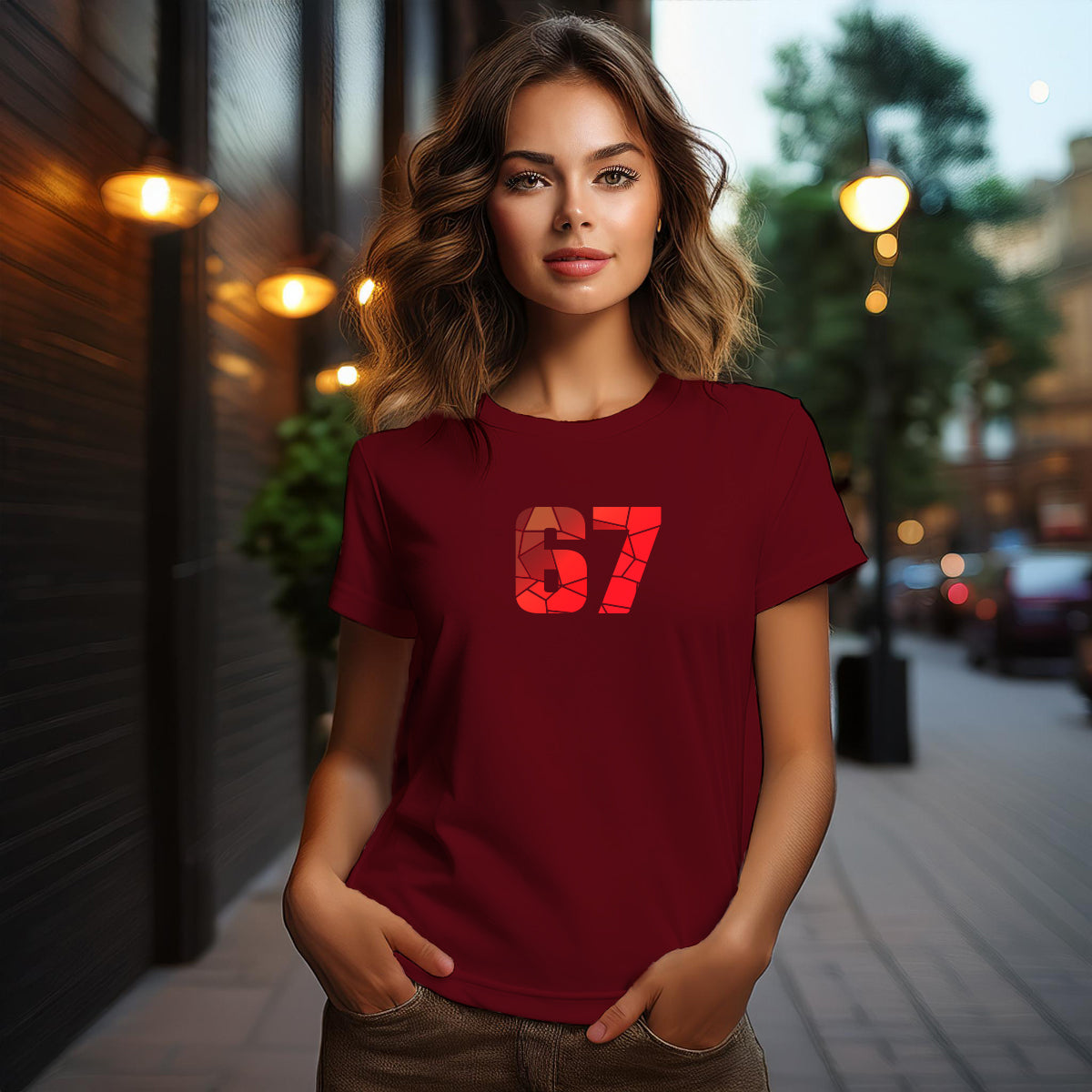 67 Number Women T-Shirt (Maroon)
