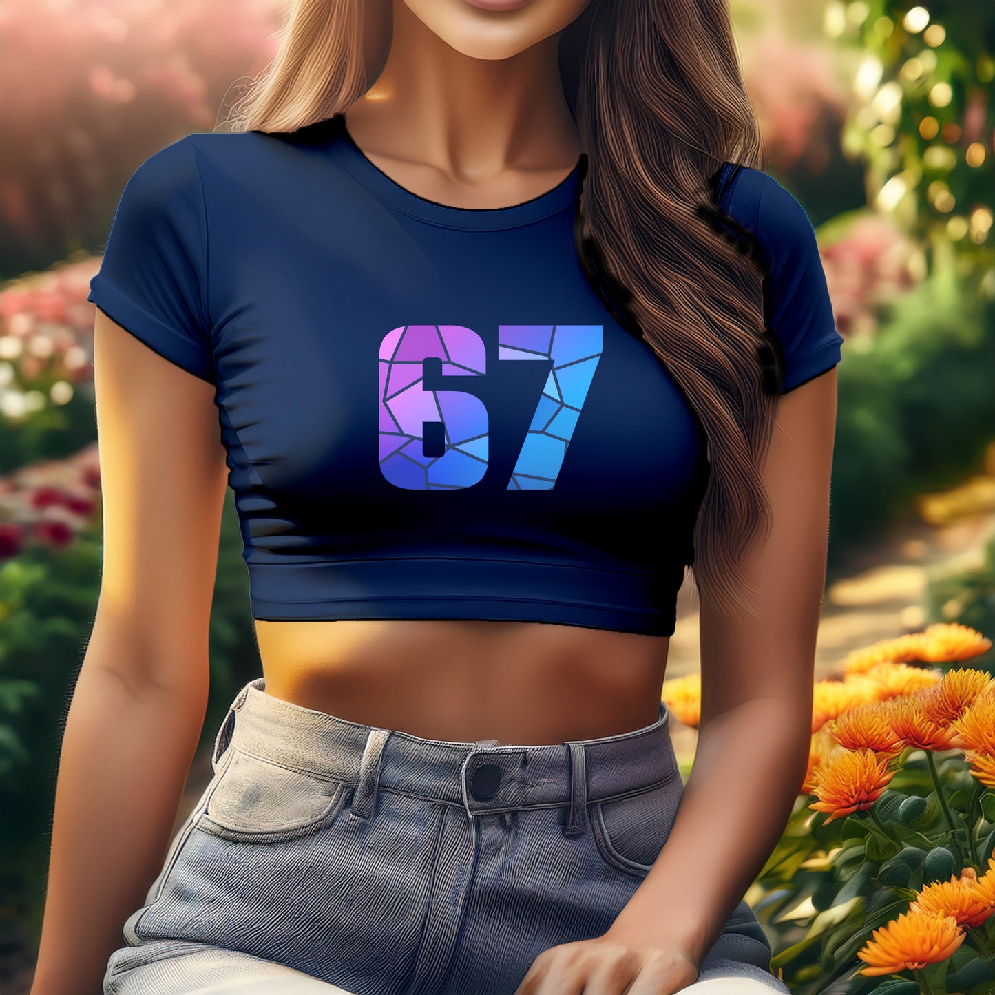 67 Number Women Crop Top (Navy Blue)