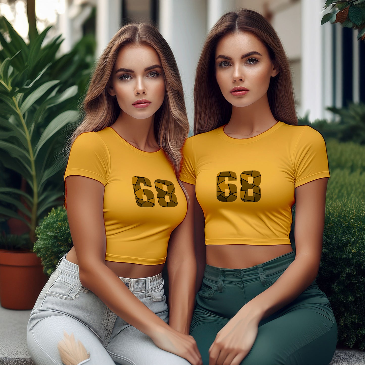 68 Number Women Crop Top (Golden Yellow)