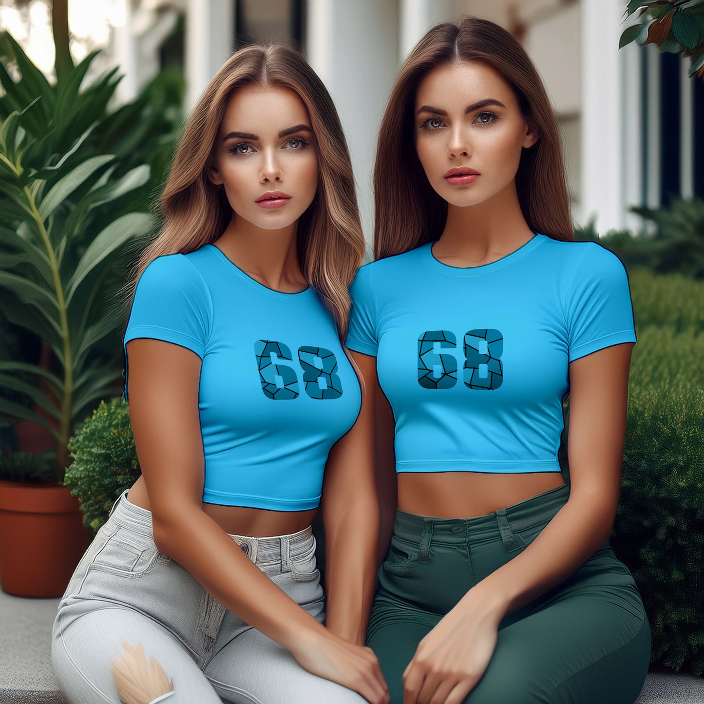 68 Number Women Crop Top (Sky Blue)