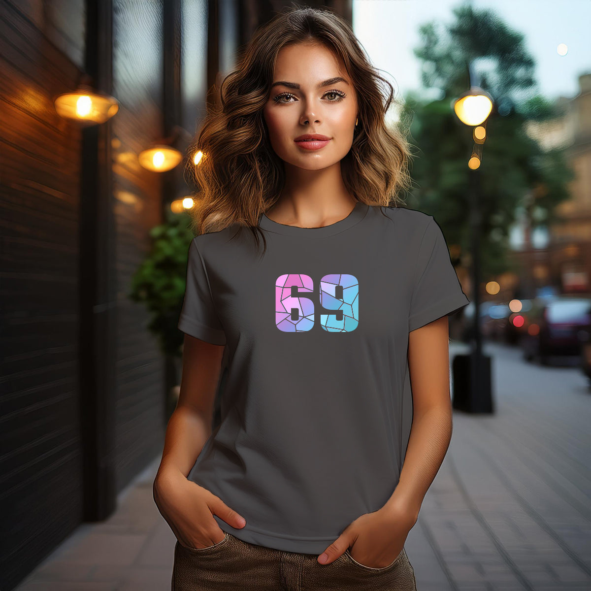 69 Number Women T-Shirt (Charcoal Grey)