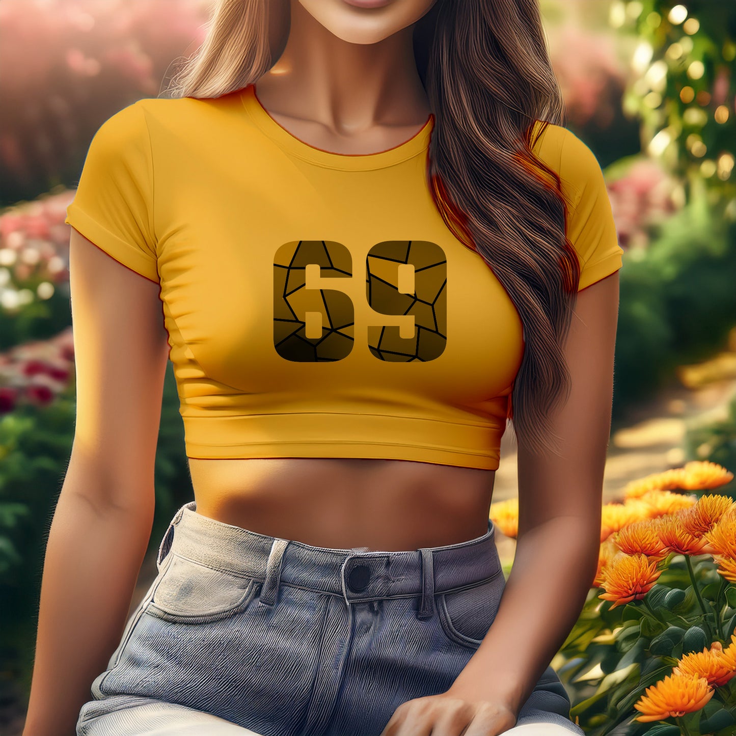 69 Number Women Crop Top (Golden Yellow)