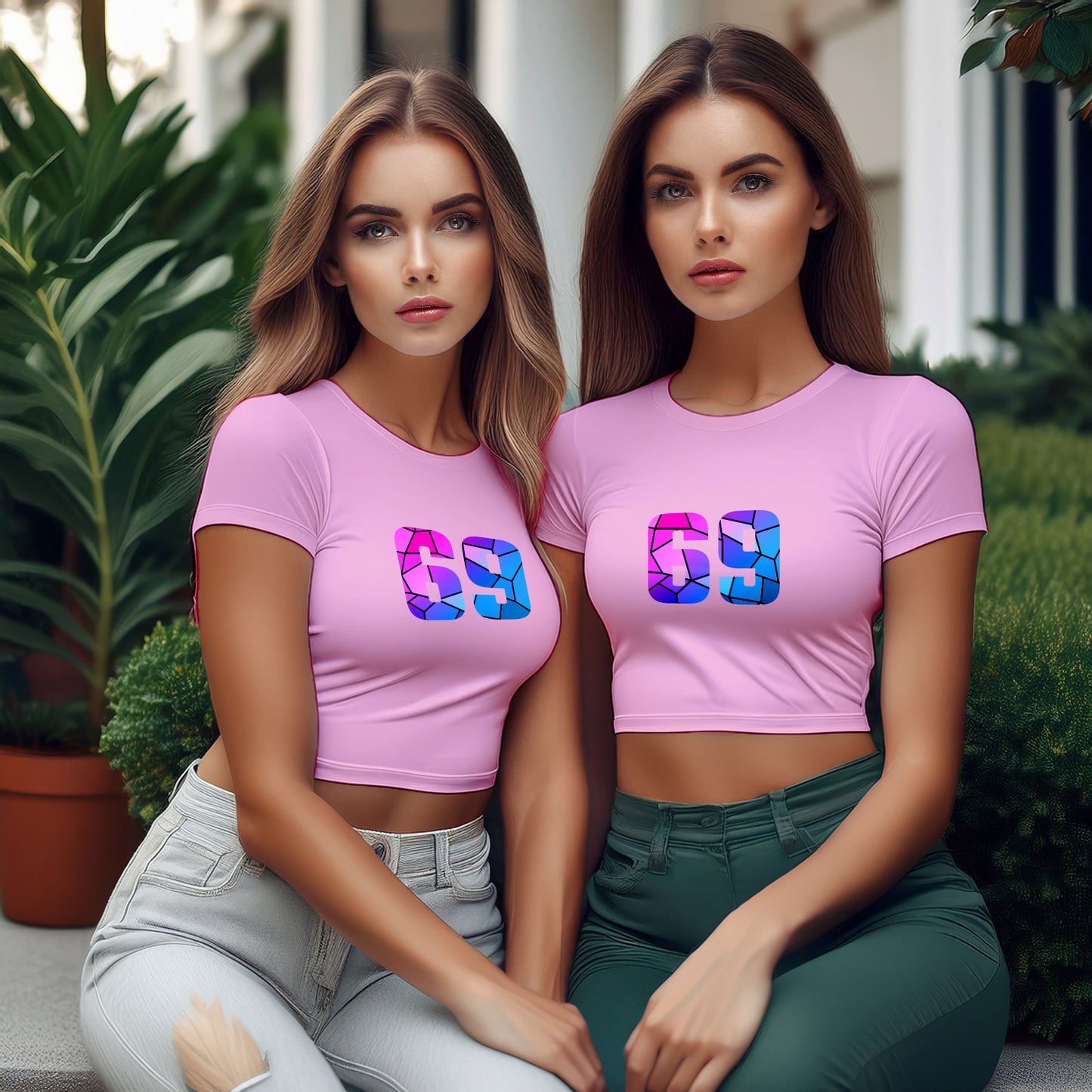 69 Number Women Crop Top (Light Pink)