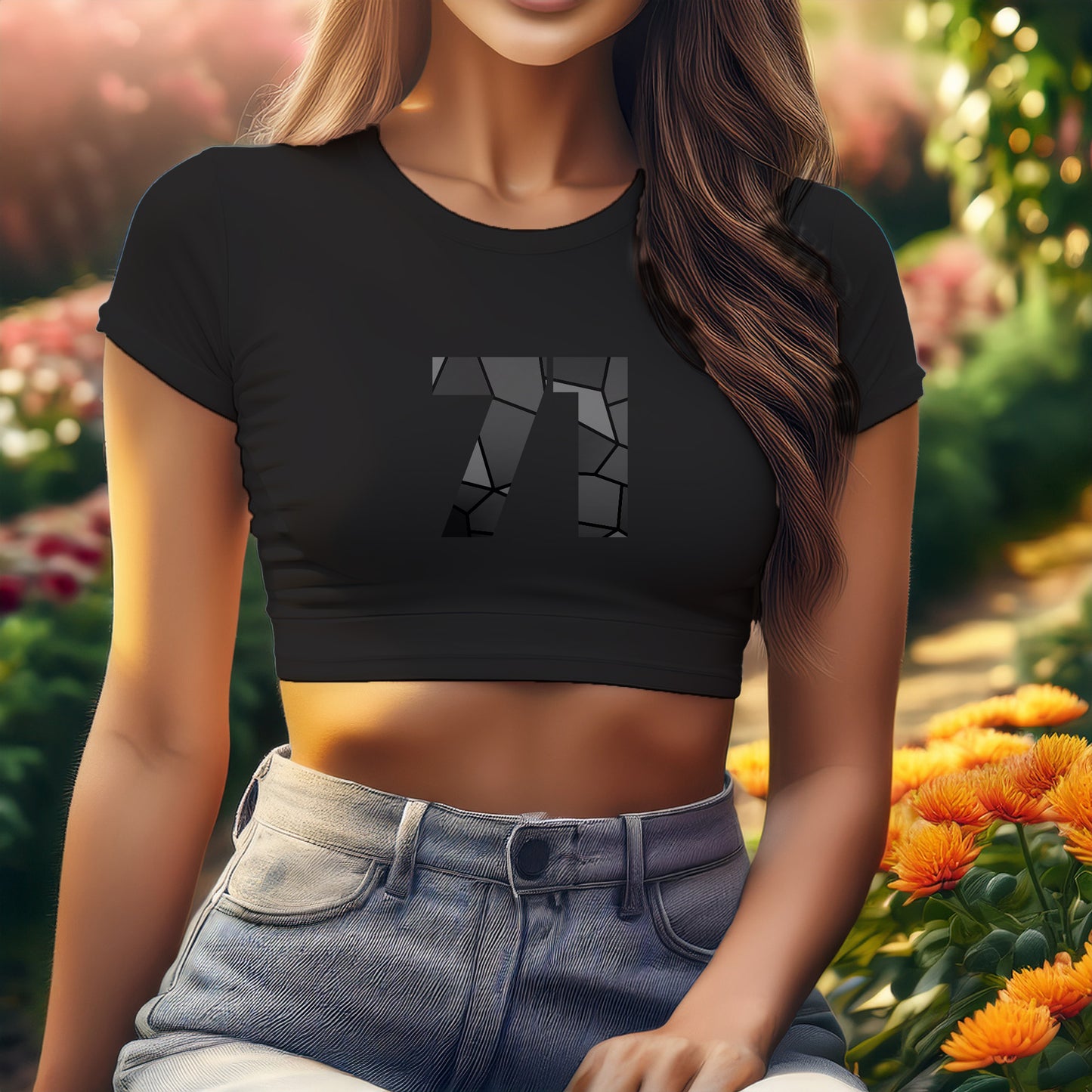71 Number Women Crop Top (Black)