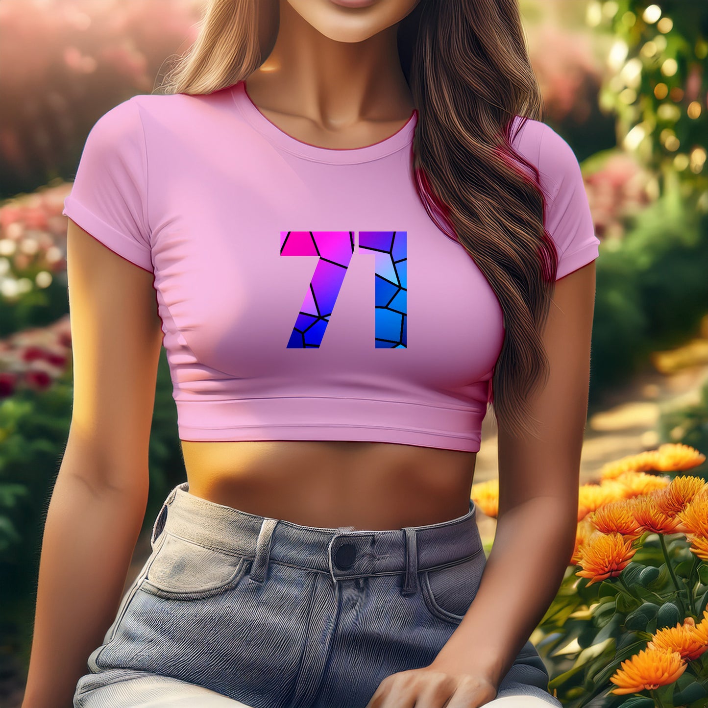 71 Number Women Crop Top (Light Pink)