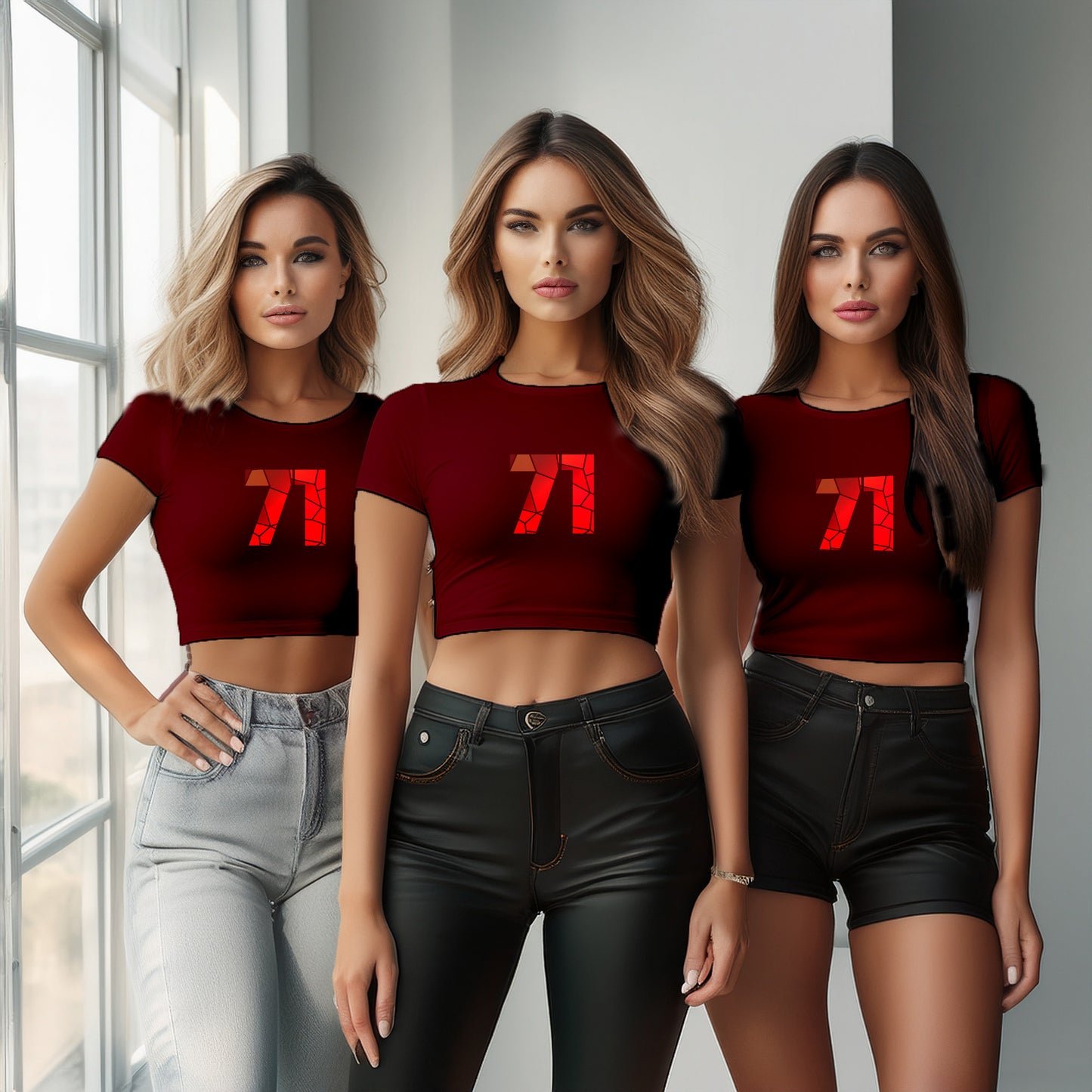 71 Number Women Crop Top (Maroon)