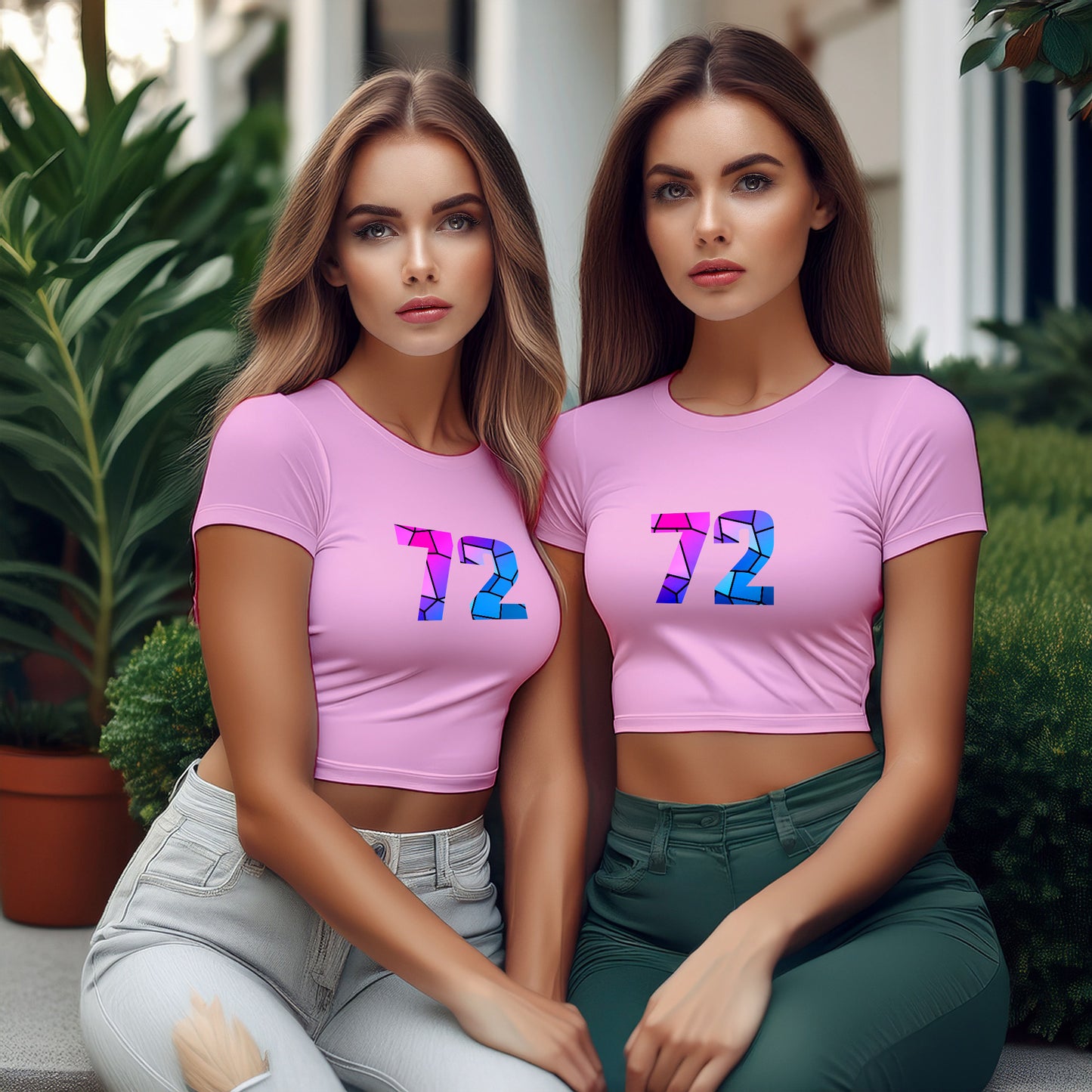 72 Number Women Crop Top (Light Pink)