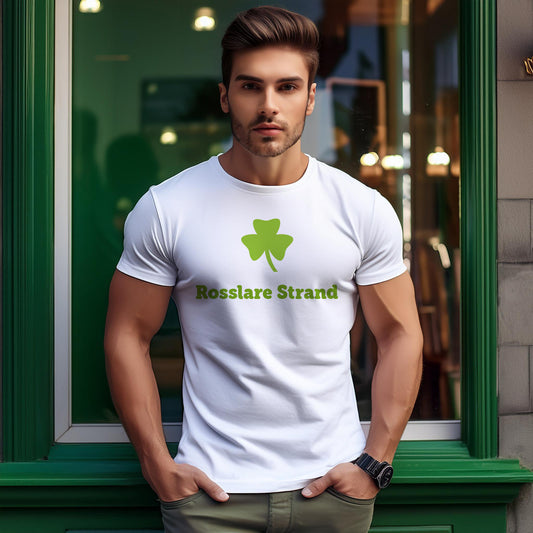 Rosslare Strand Shamrock Men Unisex T-Shirt (White)